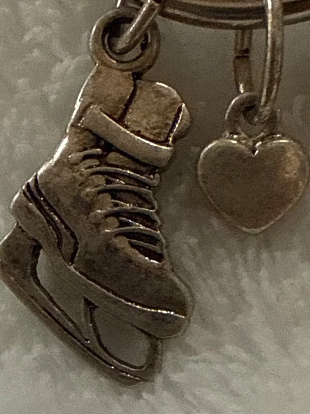 Hockey Ice Skate Charm Keychain With Heart & Stick Accents - Silver Tone - Sport